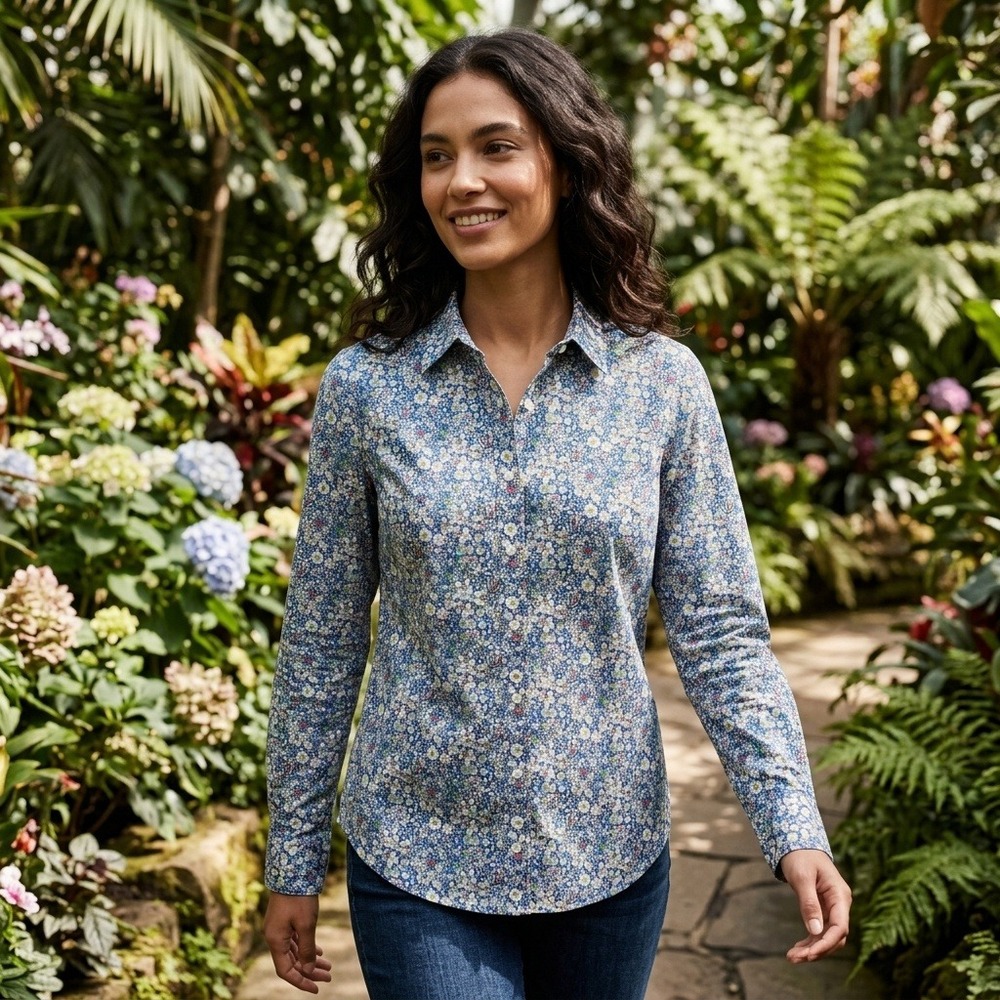 J.Crew Liberty Fabric Floral Button Down Shirt Blue Long Sleeve Size 4